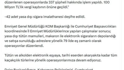 ANKARA, (DHA)- İÇİŞLERİ Bakanlığı, 79 ilde yasa dışı tütün mamulü