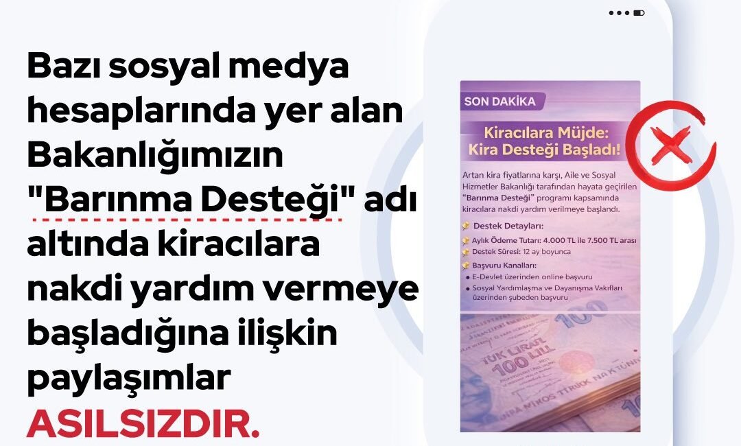 Bakanlıktan, kiracılara ‘barınma desteği’ paylaşımlarına yalanlama ANKARA, (DHA)- AİLE ve Sosyal Hizmetler Bakanlığı, 'barınma desteği' adı