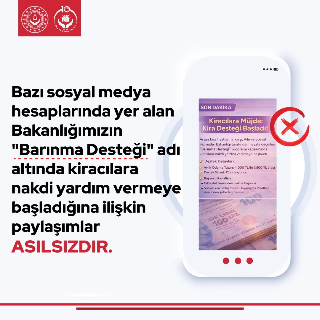 ANKARA, (DHA)- AİLE ve Sosyal Hizmetler Bakanlığı, 'barınma desteği' adı
