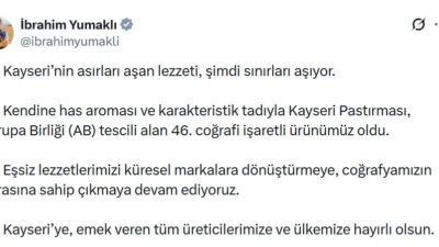 ANKARA, (DHA)- TARIM ve Orman Bakanı İbrahim Yumaklı, Kayseri pastırmasının