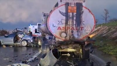 Ömer ŞULUL/ ŞANLIURFA, (DHA)- ŞANLIURFA’nın Birecik ilçesinde asfalt malzemesi yüklü