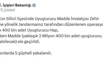 ANKARA, (DHA)- İÇİŞLERİ Bakanlığı, İstanbul’un Silivri ilçesinde 1 milyon 400