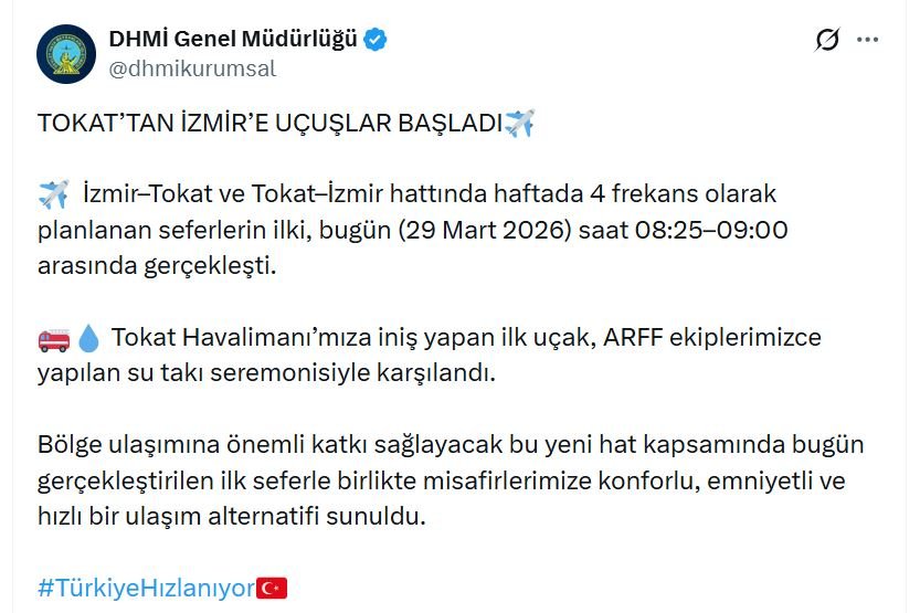 ANKARA, (DHA)- DEVLET Hava Meydanları İşletmesi (DHMİ) Genel Müdürlüğü, Tokat'tan