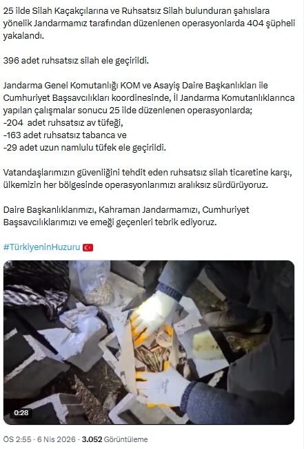 25 ilde silah kaçakçılarına yönelik operasyon: 404 gözaltı ANKARA, (DHA)- İÇİŞLERİ Bakanlığı, 25 ilde silah kaçakçılarına ve ruhsatsız