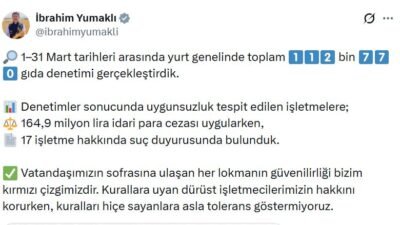 ANKARA, (DHA)- TARIM ve Orman Bakanı İbrahim Yumaklı, "1-31 Mart
