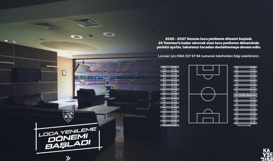 Kayserispor’da loca yenileme dönemi başladı (RHA)- Kayserispor, 2026-2027 sezonu öncesinde loca yenileme döneminin başladığını duyurdu.