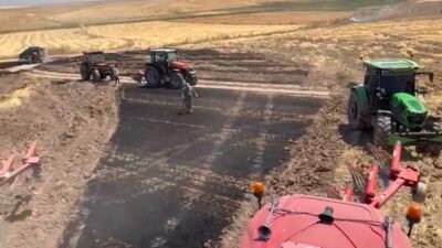Kayseri’nin Bünyan ilçesine bağlı Ağcalı Mahallesinde çıkan anız yangını, belediye